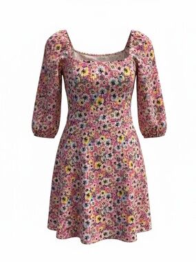 H&M pink Floral Square-Neck Mini Dress women’s small